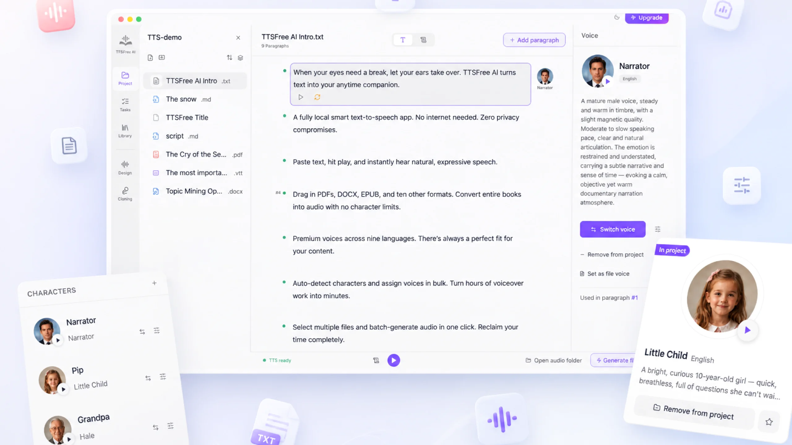 TTSFree AI desktop interface
